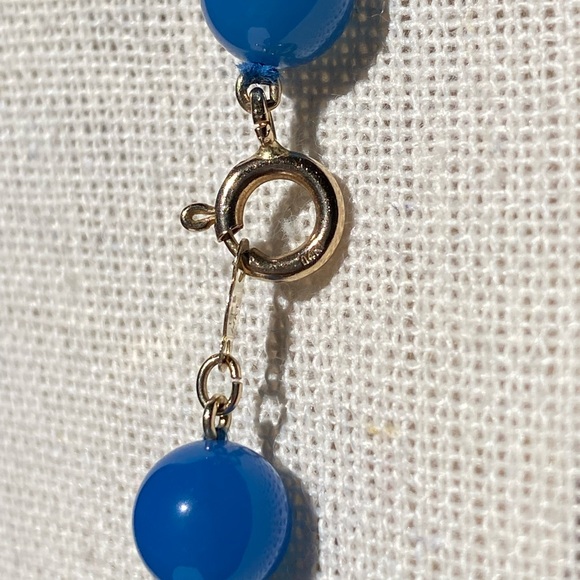 14k Gold Blue Cloisonné & Jadeite Jade Bead Necklace 24" - Picture 12 of 15